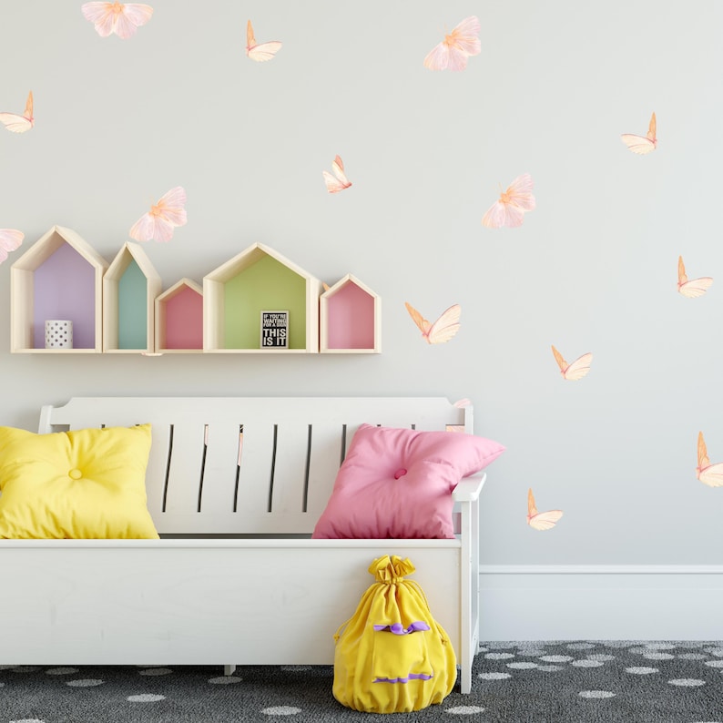 Butterfly decals for kids room, watercolor decal, watercolor butterfly decal, wall decal nursery, art deco wall art, baby girl nursery image 5