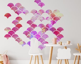 Watercolor mermaid scales wall decal, mermaid decal, mermaid stickers, removable wallpaper, fish scale decal, removable wall decal
