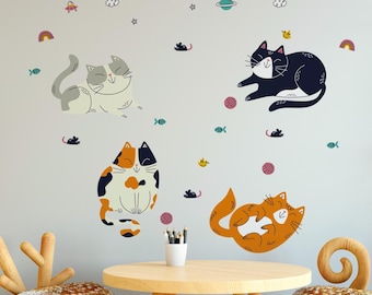 Cat Wall Decals - Girl Nursery Kids Room Decor, Peel and Stick Wall Stickers