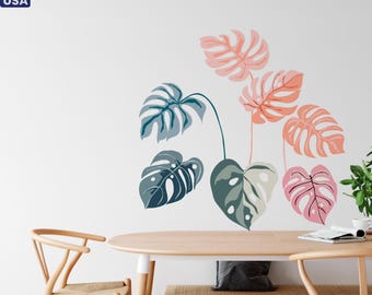 Watercolor Monstera Tropical Jungle Leaves - Wall Decals For Nursery