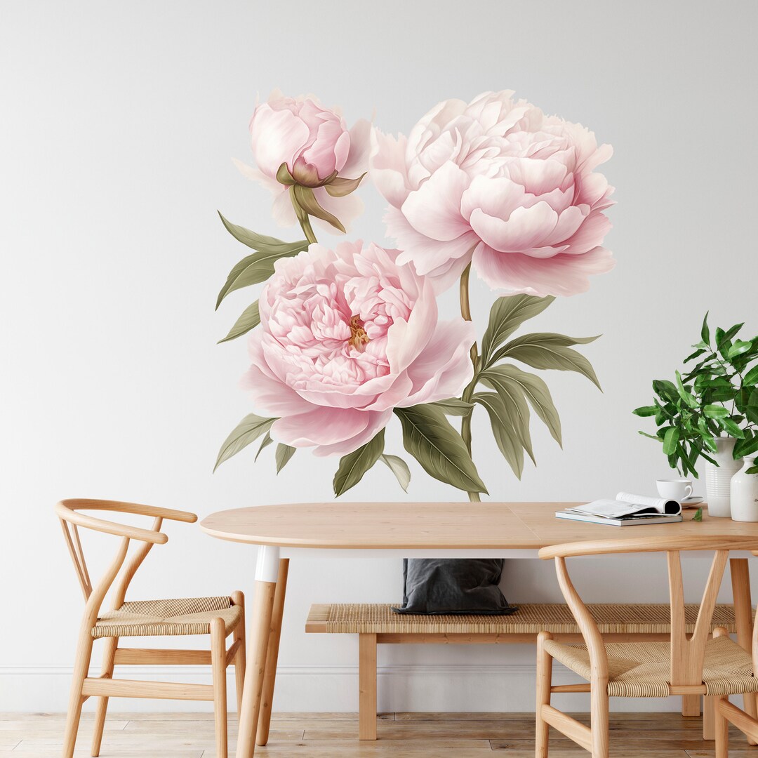 Peony Floral Wall Decals – Watercolor Flower Mural, Peel and Stick - Etsy