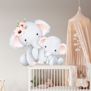 elephant flowers, flower decals, modern nursery, elephant decal, flowers sticker, watercolor decal, kids room decor