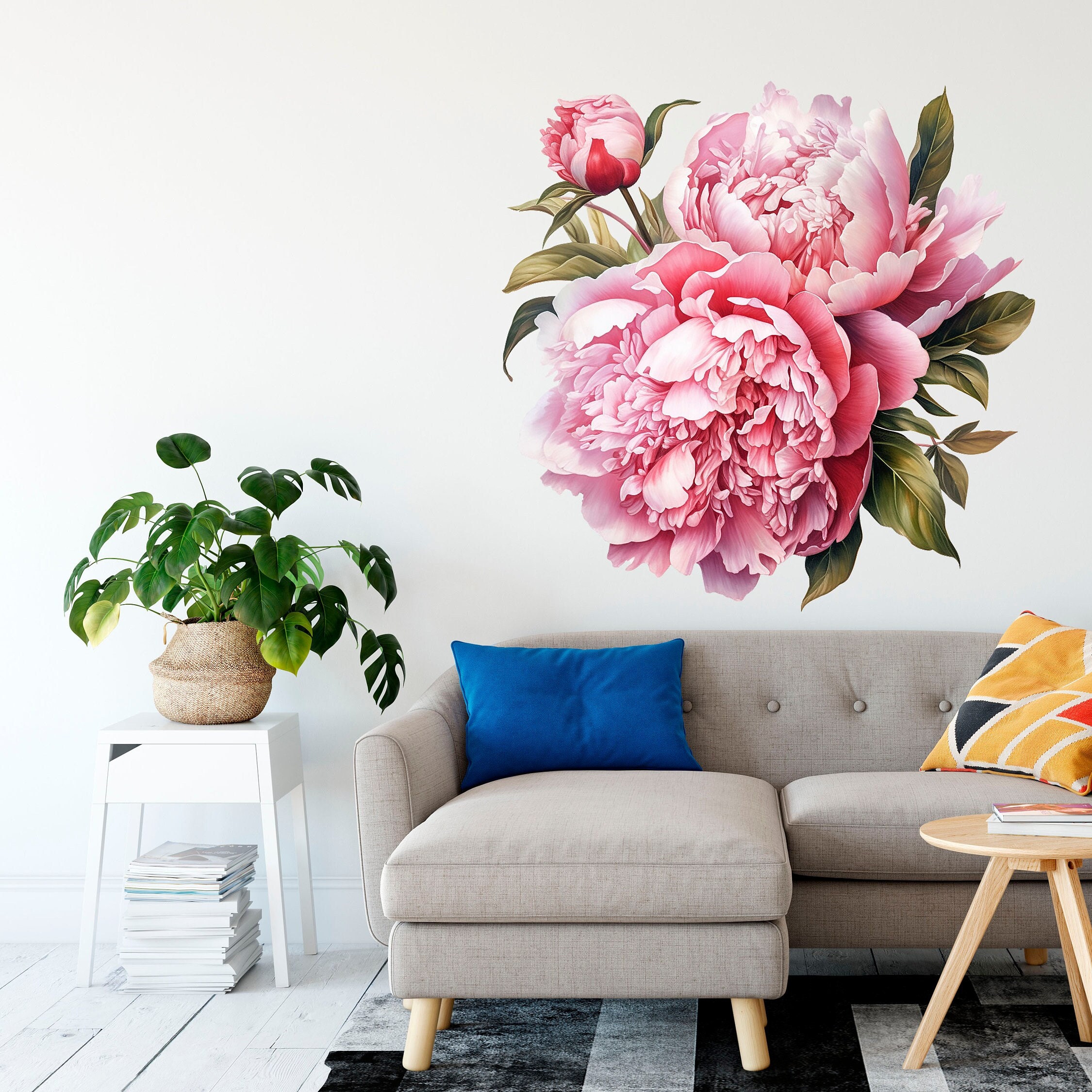 Peony Flower Wall Decal - Removable Floral Mural, Girls Nursery Decor ...