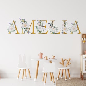 Custom name decal, custom girl name, vinyl wall decal, flower alphabet decal, alphabet decal, waterproof name decal, laptop name decal