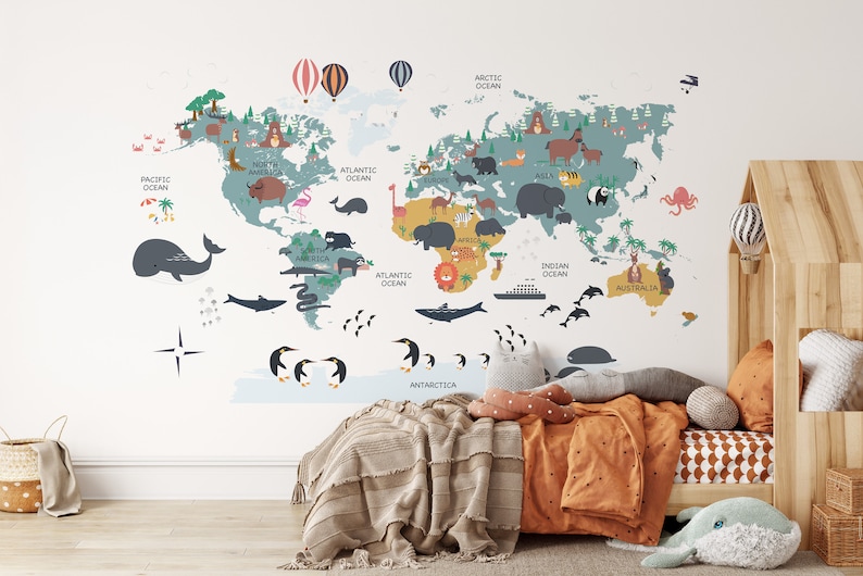 Map Wall Decal World Wall Sticker World Wallpaper Large Etsy