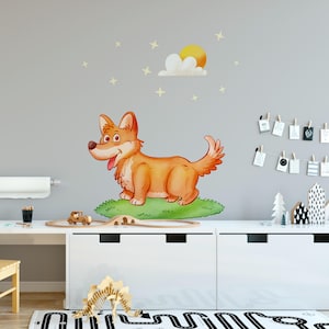Adesivos de parede para cachorro - Decoração de berçário, Arte de parede em aquarela para filhotes, Presente para amantes de cães, Adesivos de parede removíveis para quarto infantil, Decoração de sala de jogos