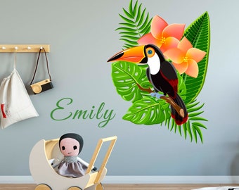 Personalized tropical wall decals for kids room decor, custom name wall decals for nursery, baby shower gift for mom, birthday gift for her