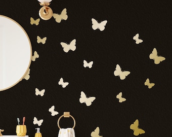 Gold Butterfly Wall Decals – Modern Peel and Stick Stickers, Set of 21