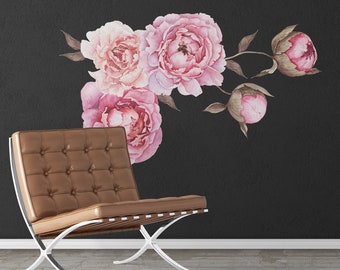 Peony wall decal - modern wall decor, baby on board decal, nursery accent wall, girl nursery decal, botanical wallpaper, boho wall decal