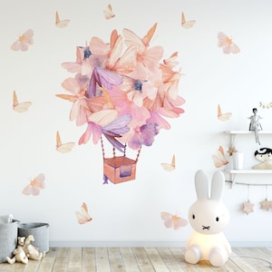 Hot air balloon with butterflies, watercolor decal, watercolor butterfly decal, wall decal balloon, art deco wall art, baby girl nursery