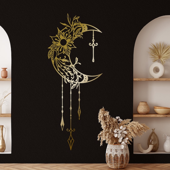 Gold Lotus Mond Mandala Wandtattoo, Boho Stil