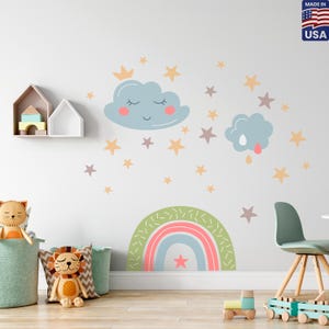 FREE US SHIPPING Large Rainbow Wall Decal - Set of Stars and Rainbow Removable Wall Decal, Kids Removable Decor, Rainbow Stickers Nursery