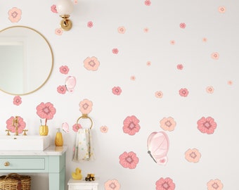 Flower Wall Decals - Boho Wall Stickers, Girls Nursery Wall Decals, Butterfly Wall Art, Unique Wall Decor, Housewarming Unique Gift for Her