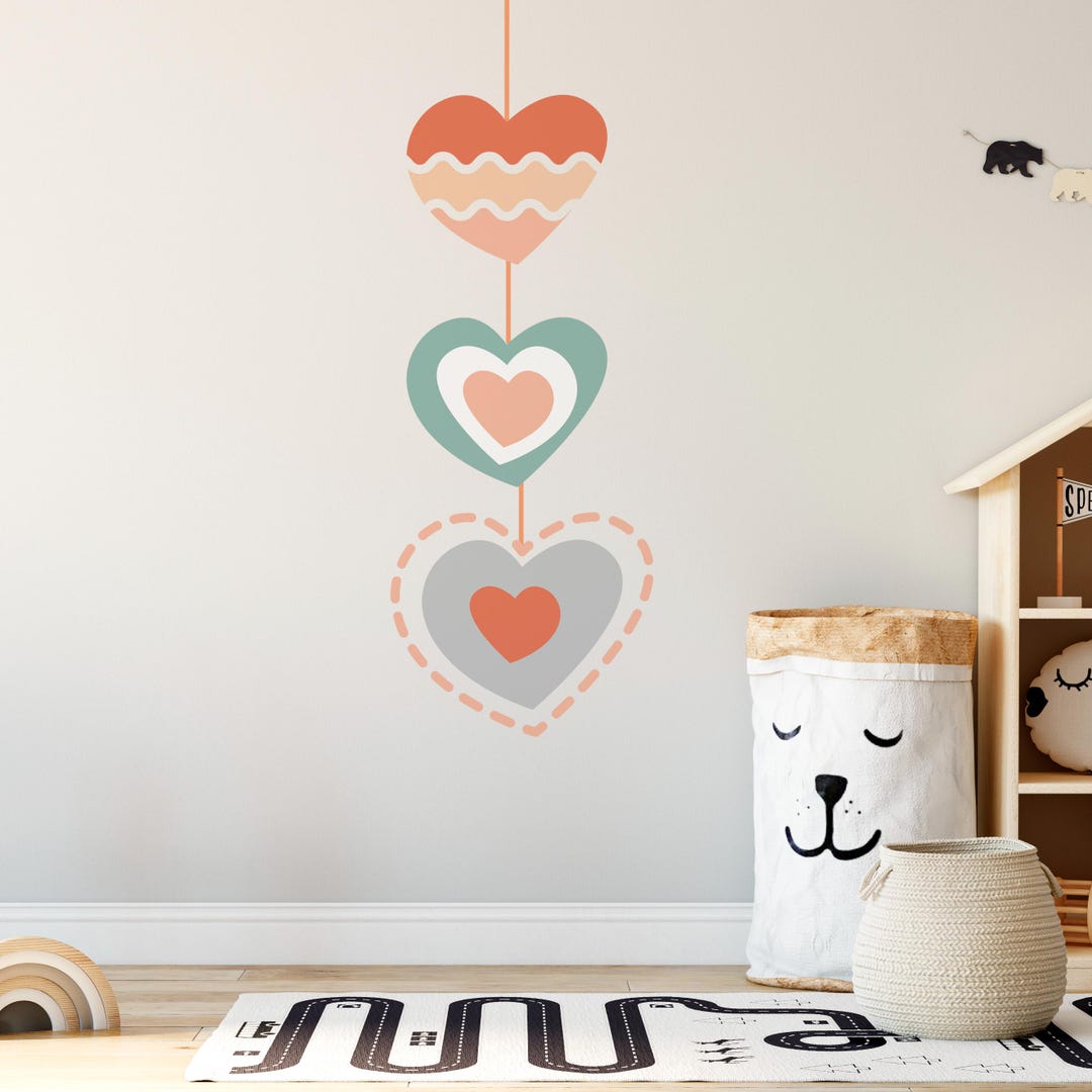 Hearts Wall Decals - Boho Decor, Personalized Nursery Wall Art, Peel ...