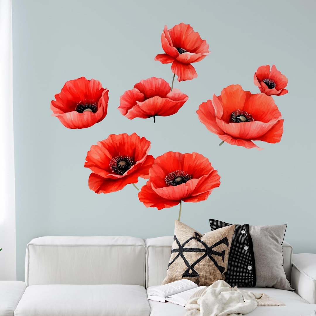 Poppy Flower Wall Decal – Peel and Stick Floral Nursery Decor - Etsy
