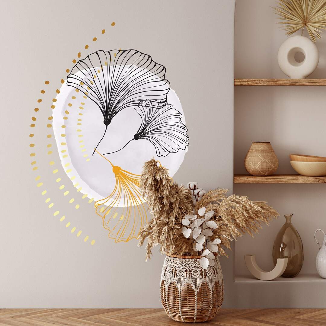 Boho Flowers Gold Leaf Modern Wall Decals for Living Room - Etsy