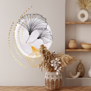 Boho flowers gold leaf modern wall decals for living room, gold boho decal, unique birthday gift for best friend, new home gift for her