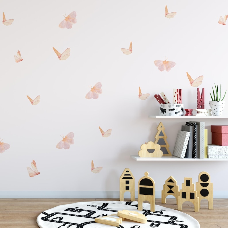 Butterfly decals for kids room, watercolor decal, watercolor butterfly decal, wall decal nursery, art deco wall art, baby girl nursery image 1