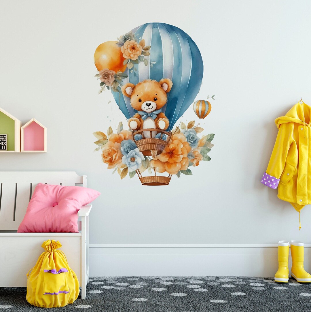 Wall Decor Nursery Wall Decal Boho Teddy Bear Watercolor Etsy