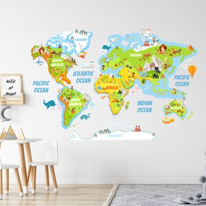 Colorful World Map Wall Decal, Kids Nursery Decor - Etsy