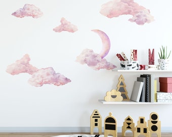 Aquarell Wolke, Wandtattoo, Mond, Kinderzimmer Dekor