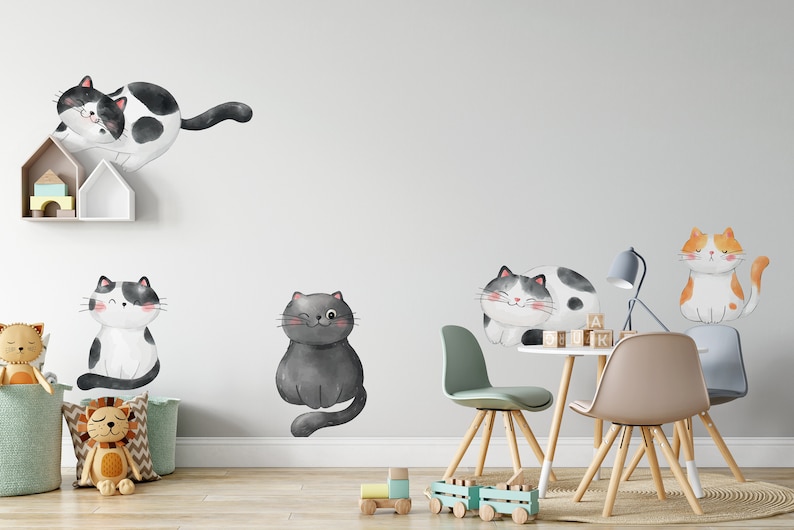 Cute Cat Wall Decal Cat Decal for Nursery Kids Room Decal Etsy