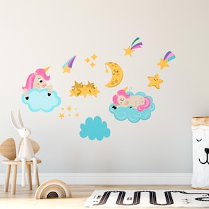 Shooting Star and Unicorn Wall Decal Pastel Watercolor Rainbow Wall Decal Nursery Girls Bedroom Decor Star & Rainbow Wall Decor