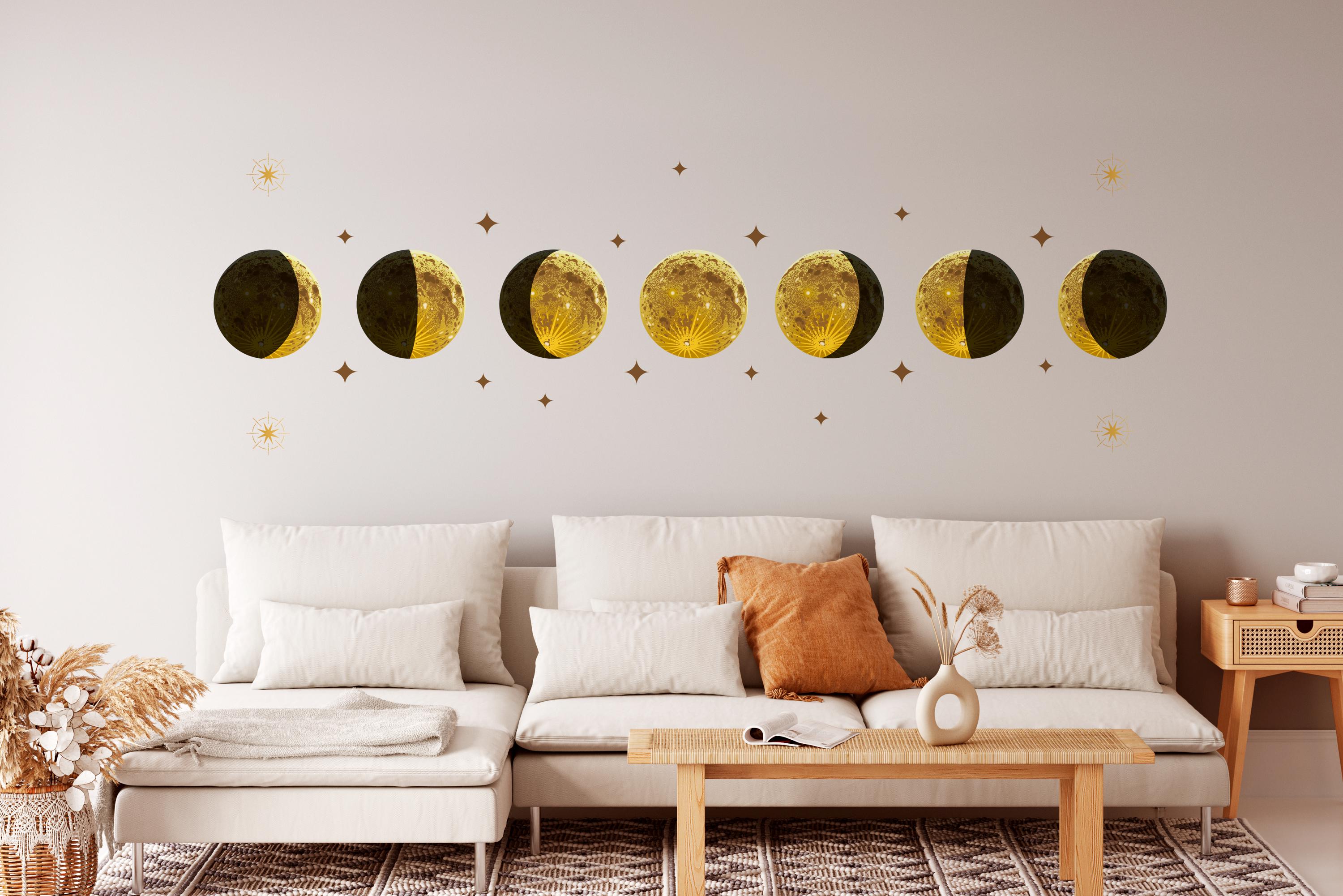Gold Moon Phases Wall Decal – Boho Celestial Peel and Stick Mural - Etsy