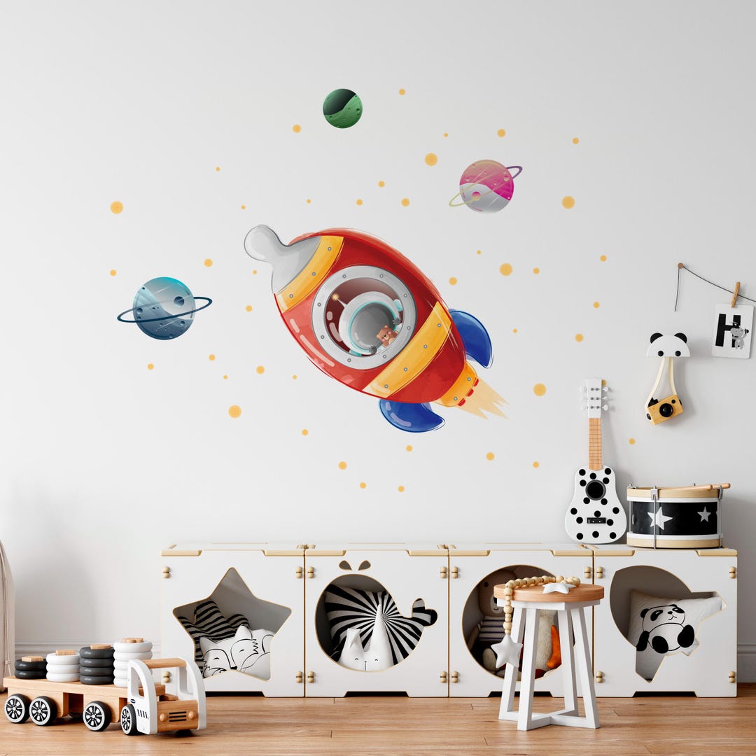 Outer Space Boho Wall Decal, Stars, Planets, Astronaut, Rocket Ship ...