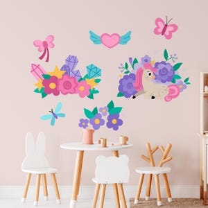 Unicorn Wall Decal - Girls Nursery Unicorn Sticker, Flowers Colorful Stickers, Vinyl Mural Baby Girl Bedroom Nursery Decor