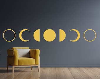 Calcomanías de vinilo para pared con fases lunares, pegatinas celestiales