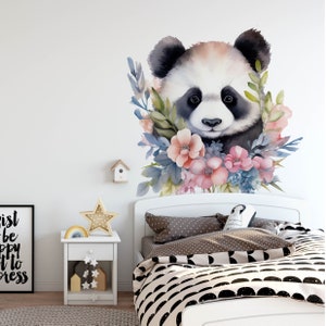 girl nursery, wall decals panda, flower decals, flower wall sticker, panda wallpaper, panda wall decor, girls room decor, wall decals