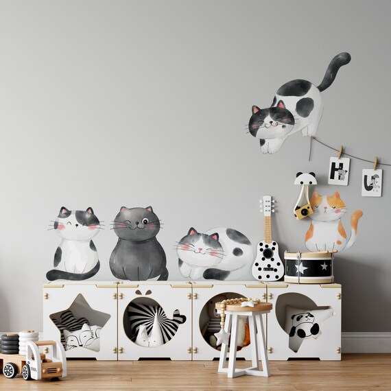Cute Cat Wall Decal Cat Decal for Nursery Kids Room Decal - Etsy