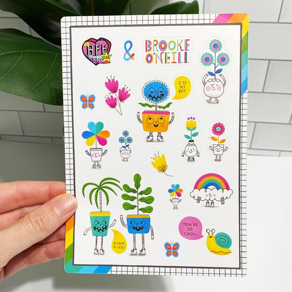 Brooke O'Neill + The BFF Sticker Club: Plant Friends Sticker Sheet | Cute Sticker - Planner Sticker - Plant Sticker - Sticker Sheet - BFF