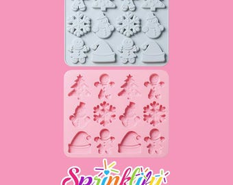 SPRINKLIFY Christmas Variety Mold - Snowflake, Snowman & Gingerbread Candy Mold - Silicone Chocolate Mold, Mini Soap Mold, Holiday Mold