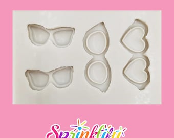 SPRINKLIFY Sunglasses Mold, 4 Cavity Fondant Mold, Summer Theme Mold, Pool Party Mold, Beach Mold, Ocean Mold, Chocolate Mold, Cupcake Mold