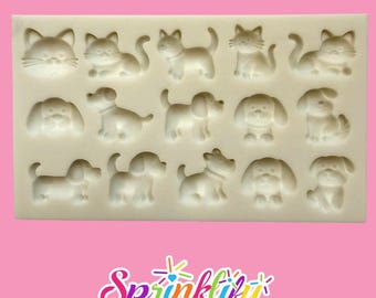 SPRINKLIFY Pet Variety Mold, 15 Cavity Dogs & Cats Silicone Mold, Puppies Kittens Fondant Mold, Chocolate Making Supplies, Resin Mold