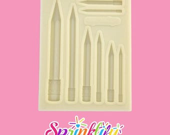 SPRINKLIFY Pencils Silicone Mold, Fondant Mold, 8 Cavity High Detailed Mold, School Theme Cake Pops Decorating, Chocolate Treats Making Mold