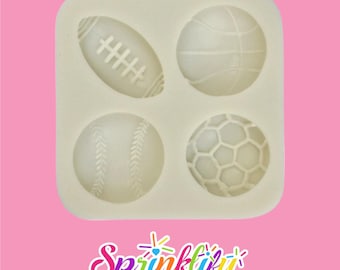 SPRINKLIFY Sports Balls Mold, Silicone Fondant Mold, Soccer Ball, Tennis Ball, Baseball & Football Chocolate Mold, Boys Cupcake Decoration