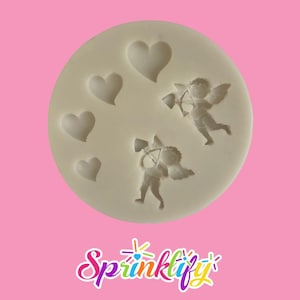 SPRINKLIFY Cupid & Hearts Mold, Silicone Fondant Mold, Valentines Day Treats Decoration, Chocolate, Small Hearts Mold, Love Theme