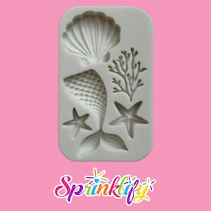 SPRINKLIFY Stampo a tema sirena, stella marina, conchiglie e corallo, stampo a tema spiaggia, stampo a tema sottomarino, mini stampo per cioccolato, stampo in resina, stampo in argilla