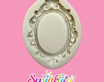SPRINKLIFY Oval Frame Mold, Fondant Mold, Cupcake Decorating, Resin Mold, Victorian Theme Highly Detailed Silicone Mold, Fast Shipping