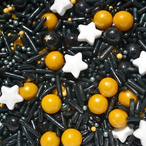 GRADUATION MIX SPRINKLES, Cupcake Decoration, Gold & Black Wedding Cake Supplies, Edible Sprinkles, New Year Party Mix, Black Tie Cake Decor