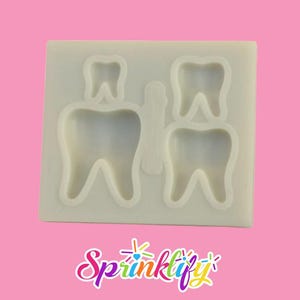 SPRINKLIFY Tooth Mold, 4 Cavity Fondant Mold, Dentist Theme Chocolate Mold, Molar Tooth Decoration Mould, Dental Graduation Treats Mold