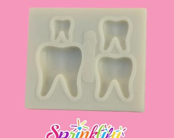 Molde para dientes SPRINKLIFY, molde para fondant de 4 cavidades, molde para chocolate con temática de dentista, molde para decoración de muelas, molde para dulces de graduación dental