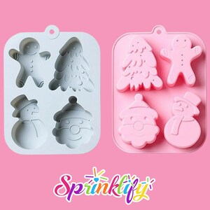 SPRINKLIFY Christmas Variety Mold - chocoladevorm kerstman, sneeuwpop, pijnboom en peperkoek - siliconen zeepvorm, vakantie bakken, snoepvorm