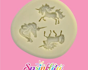 SPRINKLIFY Unicorn Silicone Mold, 3 Cavity Highly Detailed Fondant Mold, Cake Decorating Tools, Resin Mold, Chocolate Making, Treats, Mini