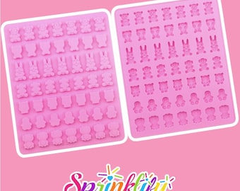 Molde de silicone para mini animais SPRINKLIFY - Coelho, Urso, Coruja, Pinguim, Leão, Panda - 49 cavidades, para balas duras, gomas e resina.