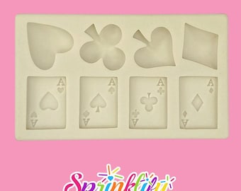 SPRINKLIFY Playing Cards Mold, Clubs Diamonds Hearts Spades Fondant Mold, Silicone Chocolate Mold, Casino Theme Cake Decorating, Resin Mold