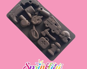 SPRINKLIFY Firefighter Variety Mold - Boots, Fire, Gun, Truck, Helmet, Hammer - Candy Mold, Silicone Chocolate Mold, Unique Soap Embeds Mold